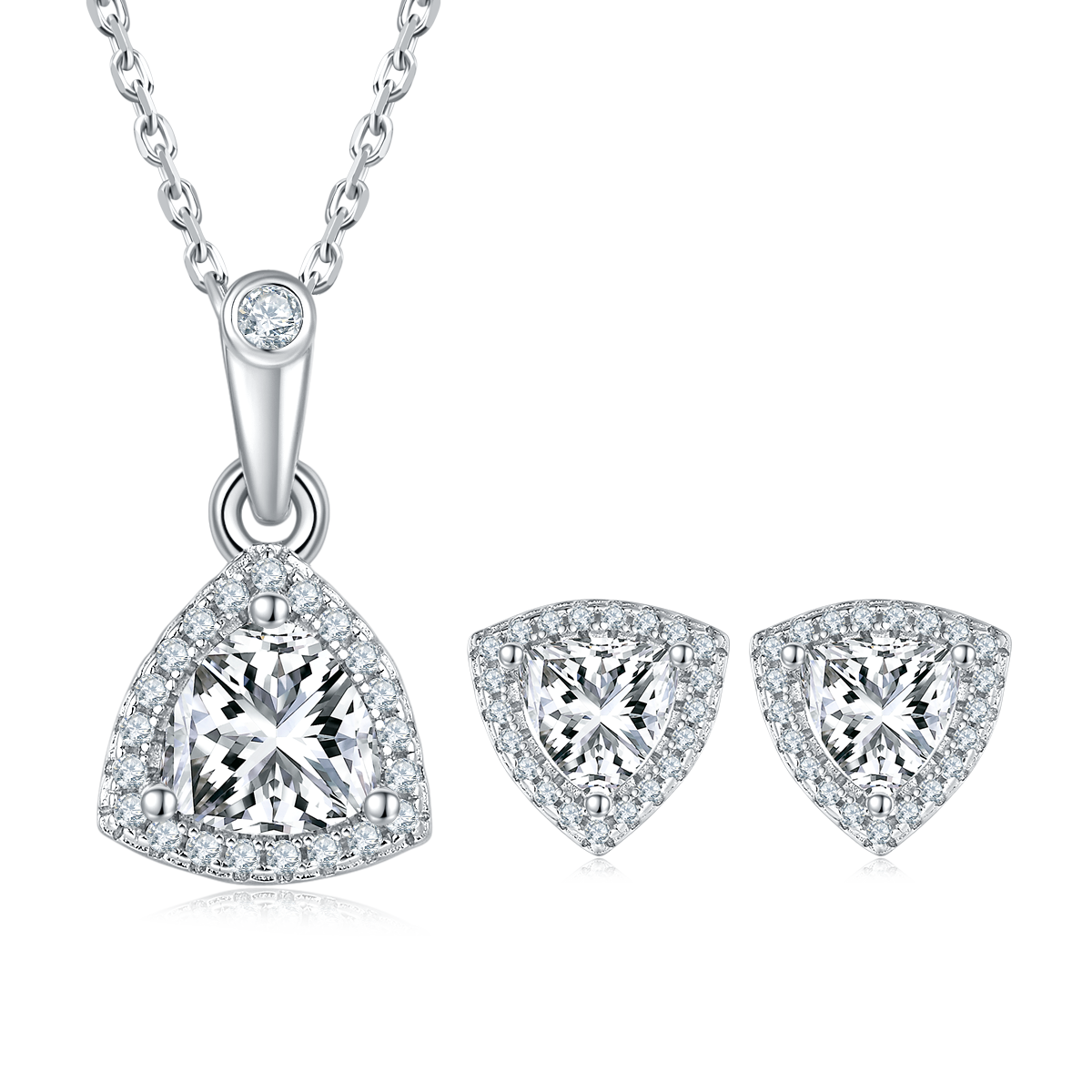 Light luxury triangle S925 silver plated platinum Moissanite diamond pendant earring set